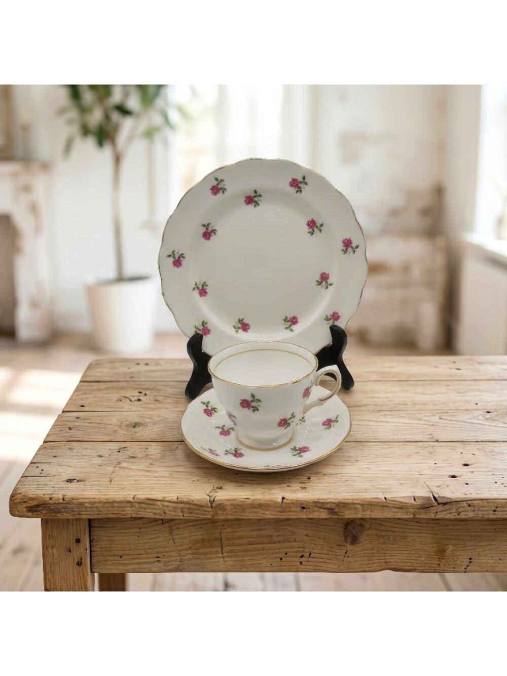 Colclough Trio Tea Ditsy Rose Pink Roses Set of 3 England Vintage